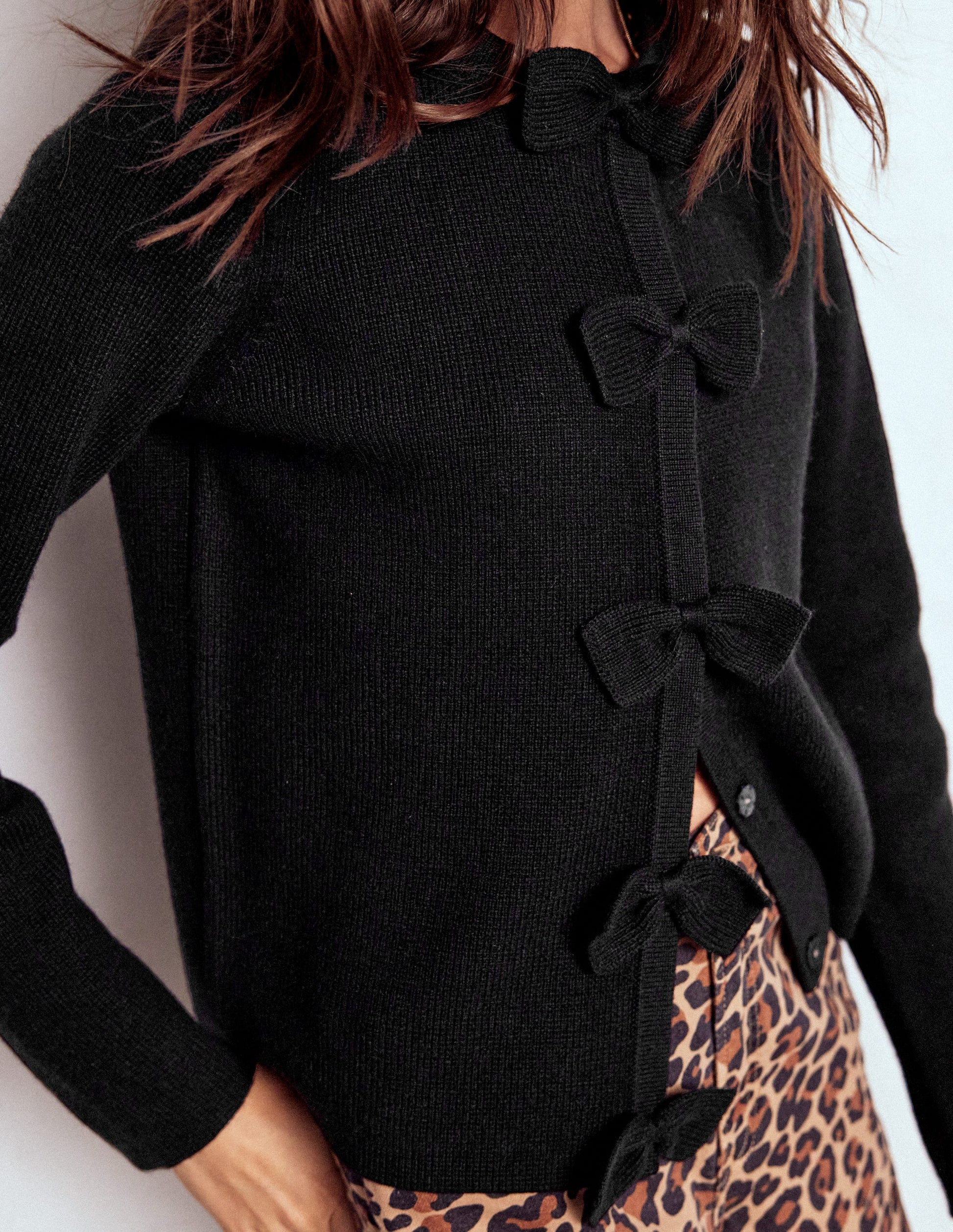 Knitted Bow Cardigan-Black-2