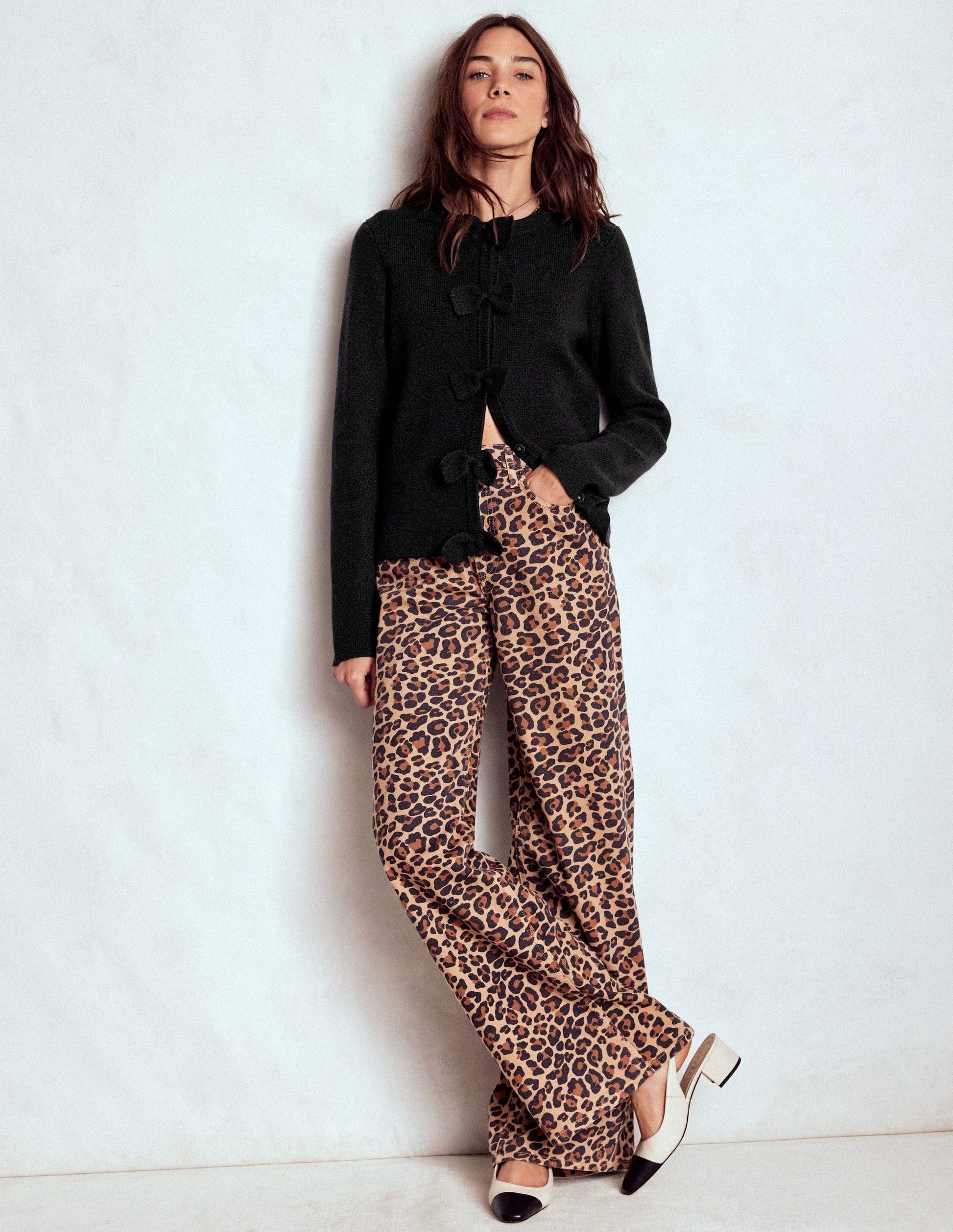 Knitted Bow Cardigan-Black-4