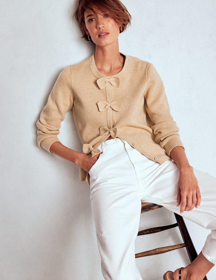 Knitted Bow Cardigan-Chinchilla Melange