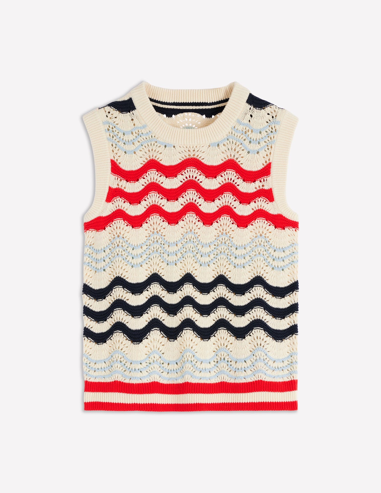 Cotton Wave Sweater Vest-Navy/ Red Textured Wave