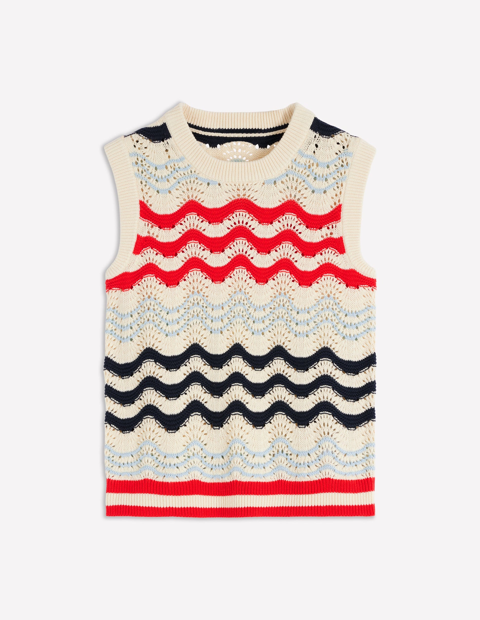 Cotton Wave Sweater Vest-Navy/ Red Textured Wave-6