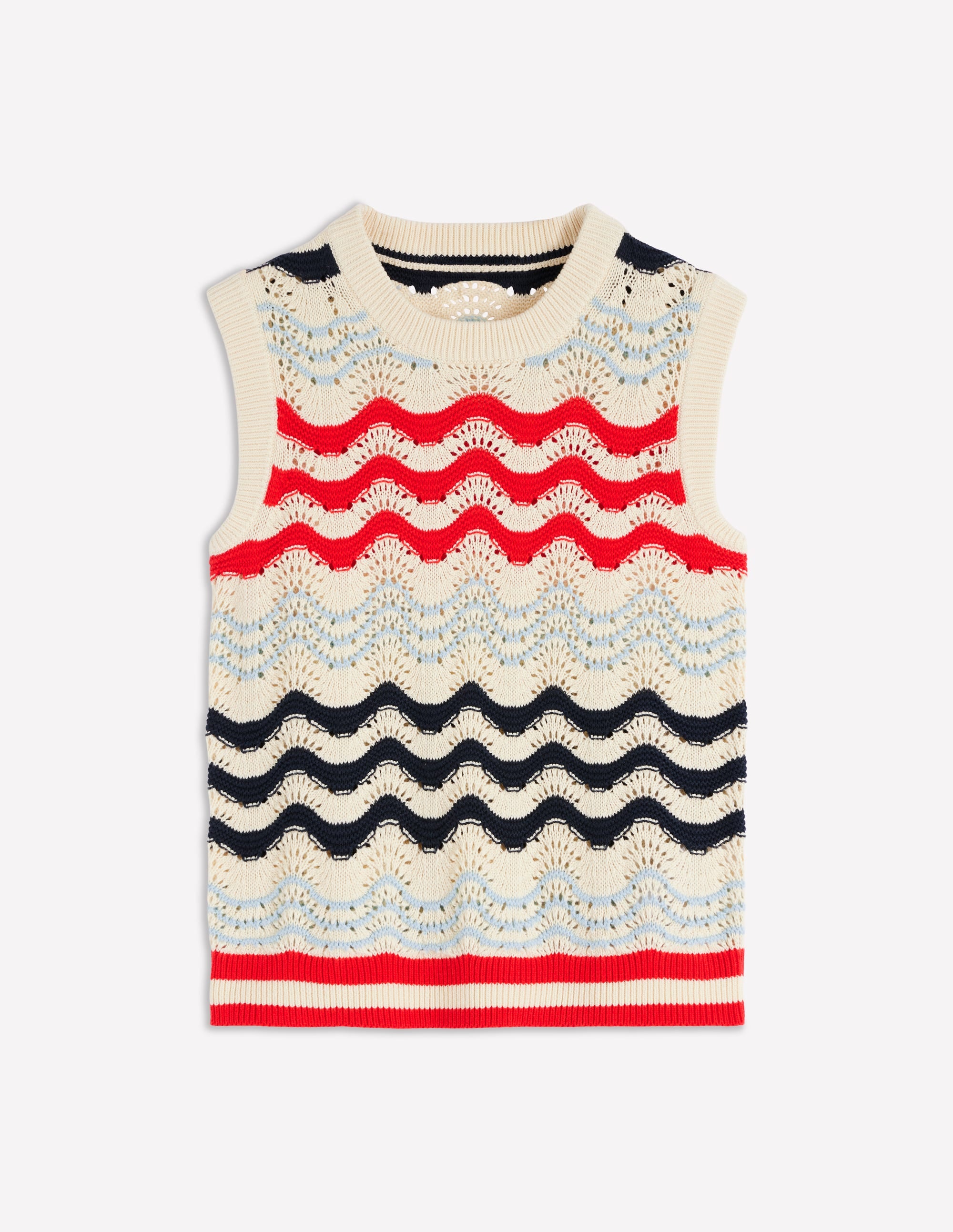 Cotton Wave Sweater Vest-Navy/ Red Textured Wave - Image 6