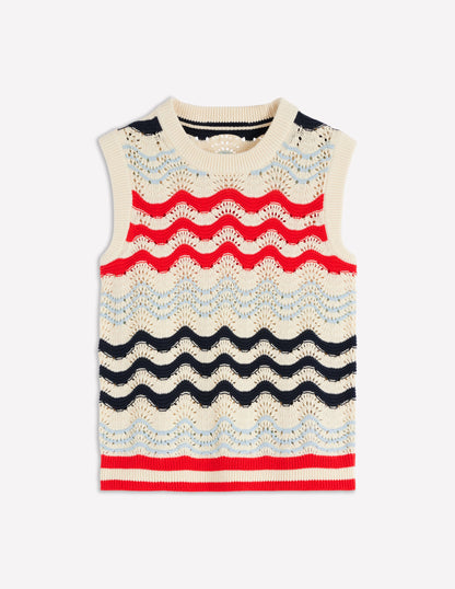 Cotton Wave Sweater Vest-Navy/ Red Textured Wave-6