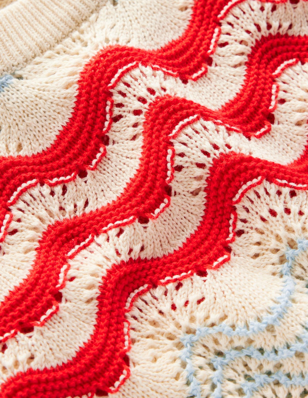 Cotton Wave Sweater Vest-Navy/ Red Textured Wave