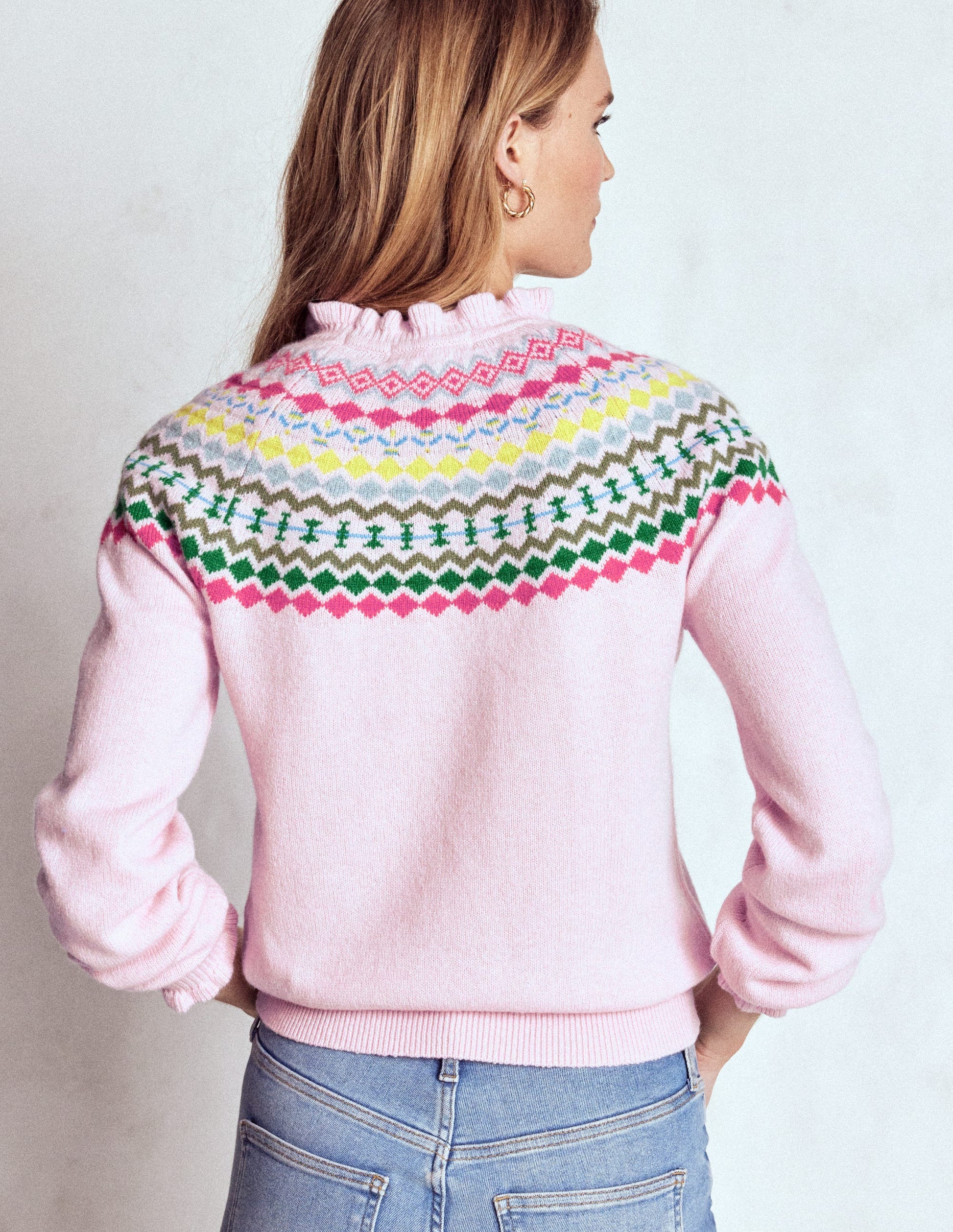 Fae Fair Isle Frilled Sweater-Sheer Pink Melange-3