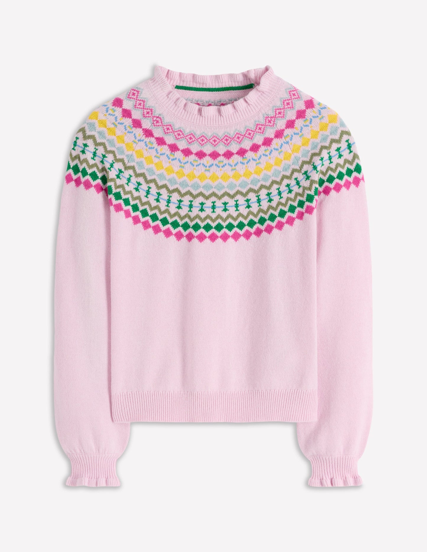 Fae Fair Isle Frilled Sweater-Sheer Pink Melange