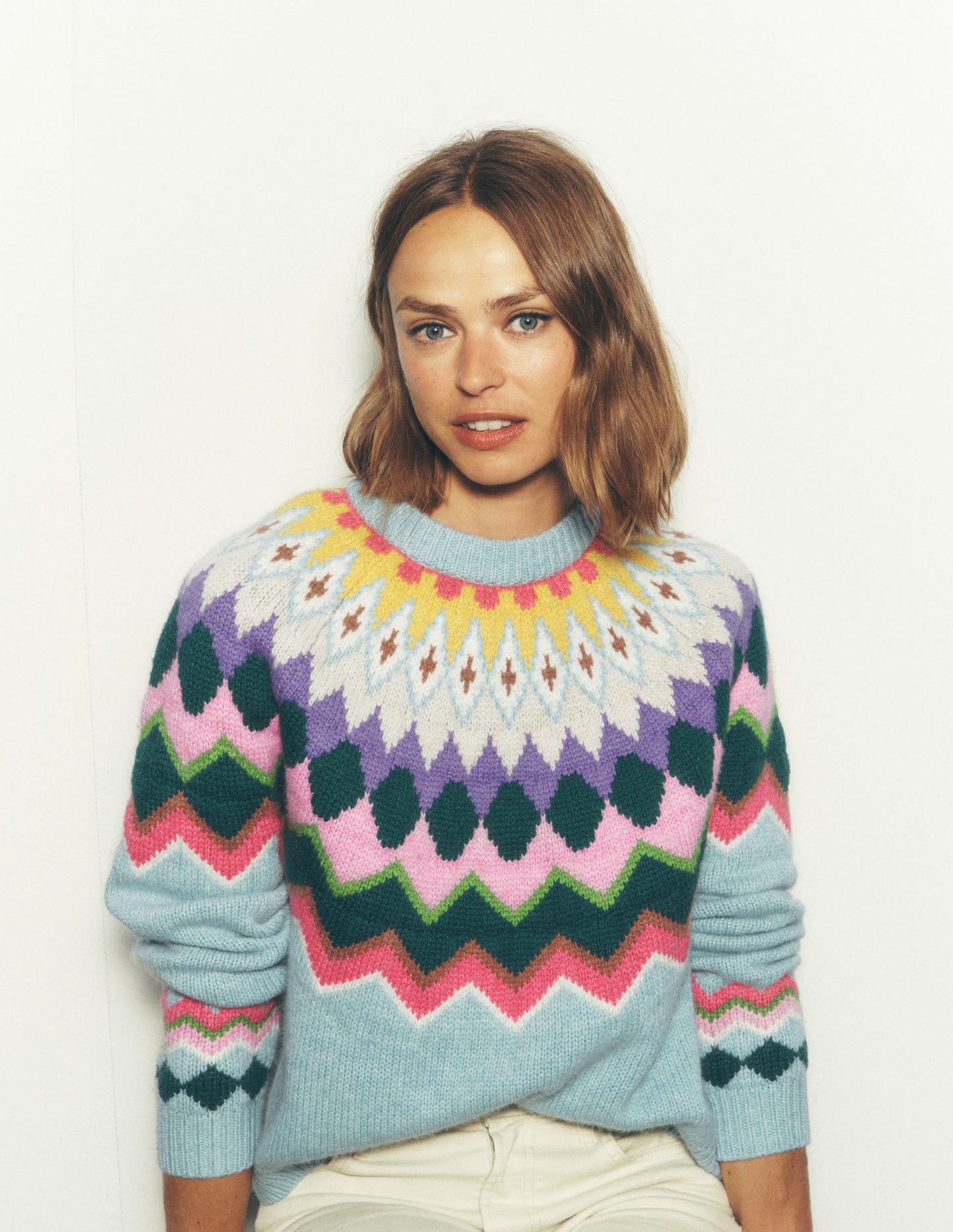Eleanor Fair Isle Sweater-Tourmaline Blue Melange
