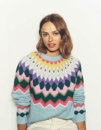 Eleanor Fair Isle Sweater-Tourmaline Blue Melange-7