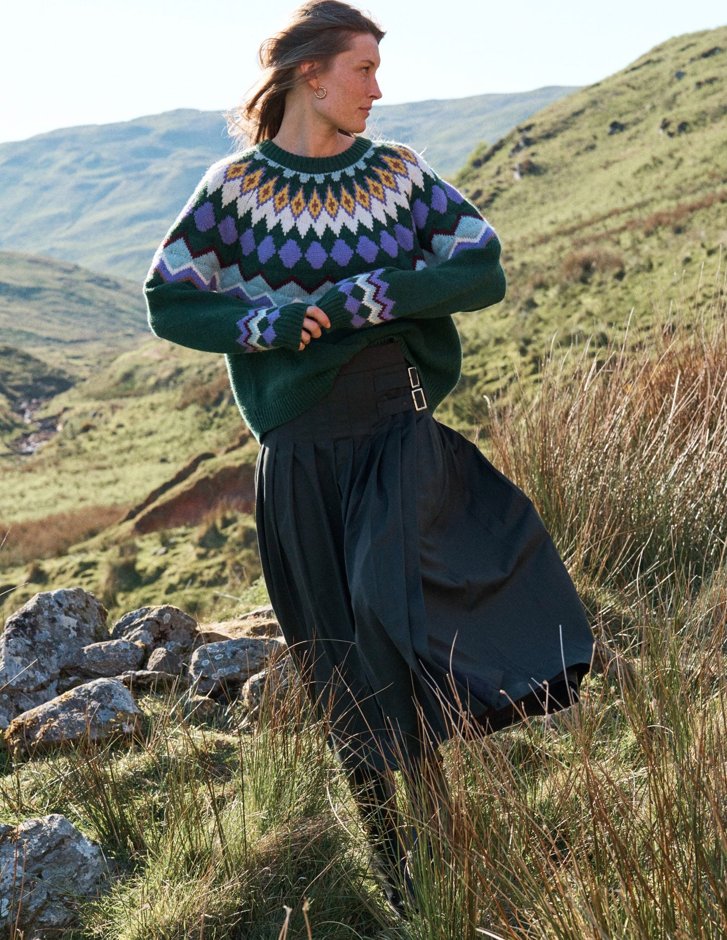 Eleanor Fair Isle Sweater-Promenade Green Melange
