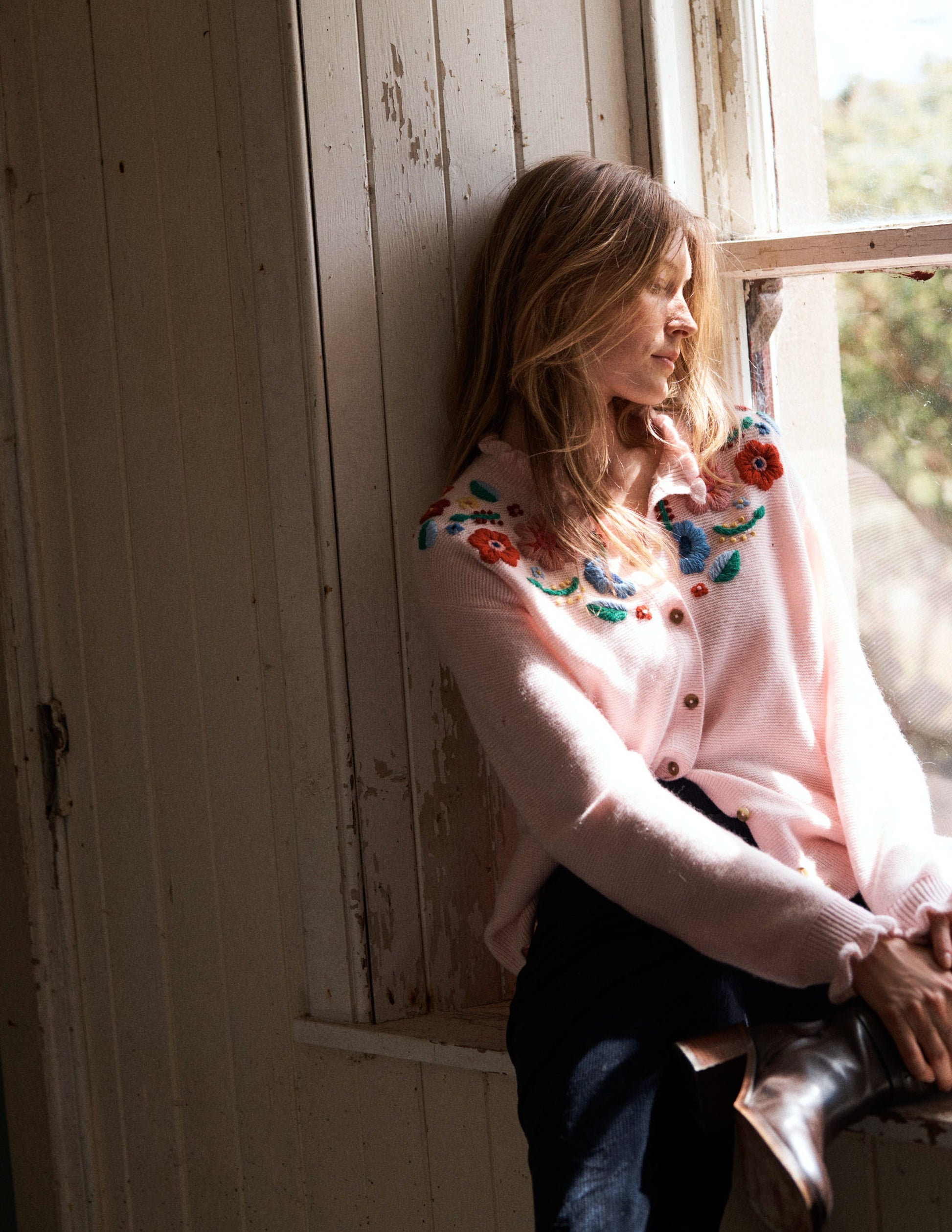 Embroidered Frill Cardigan-Blooming Pink-6