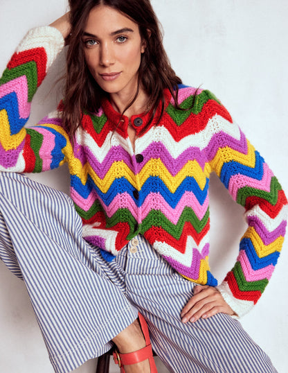 Chunky Chevron Knitted Jacket-Multi, Zig Zag-1