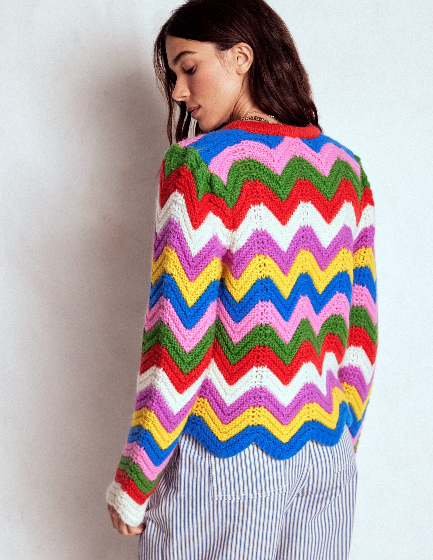 Chunky Chevron Knitted Jacket-Multi, Zig Zag