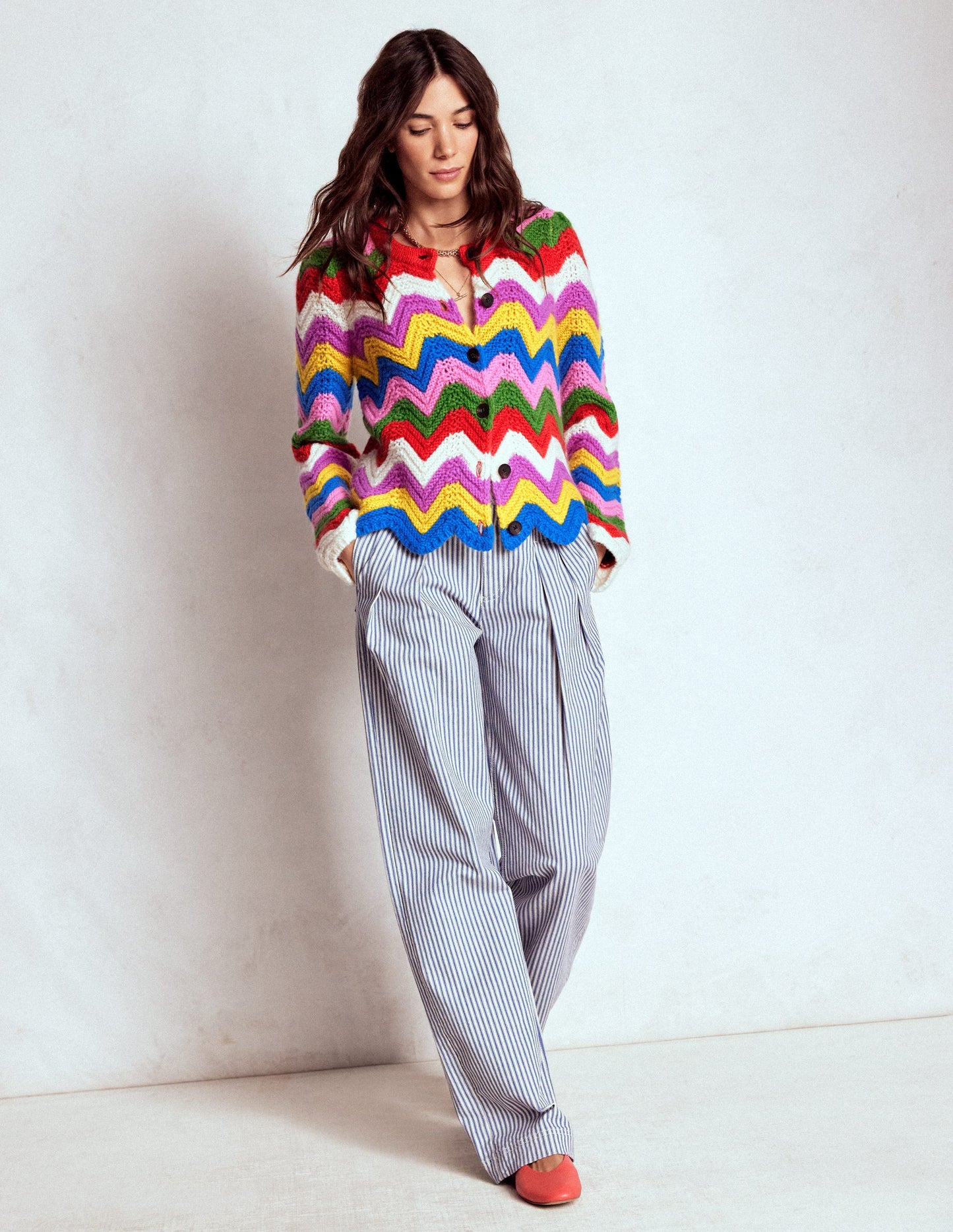Chunky Chevron Knitted Jacket-Multi, Zig Zag