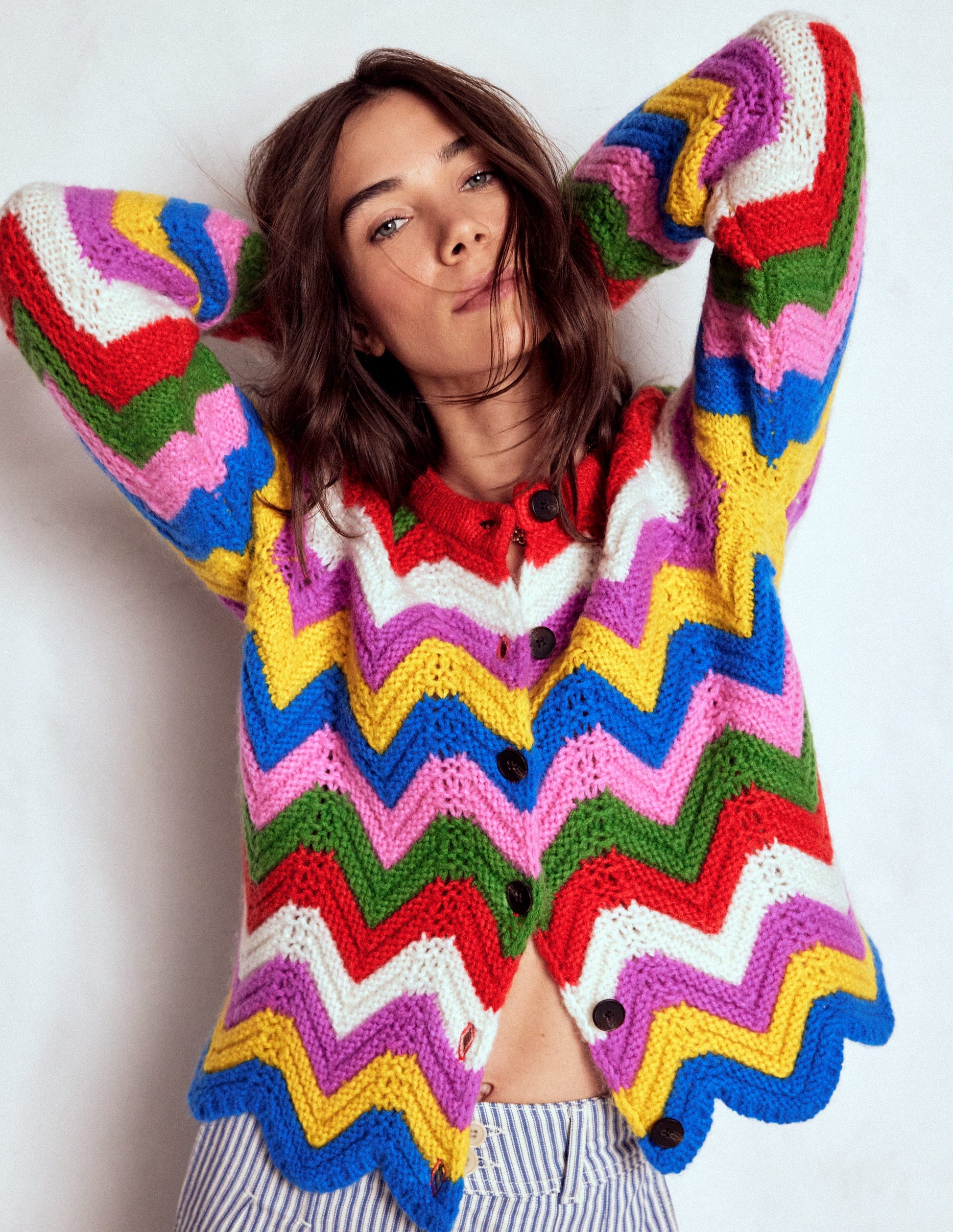 Chunky Chevron Knitted Jacket-Multi, Zig Zag Boden USA