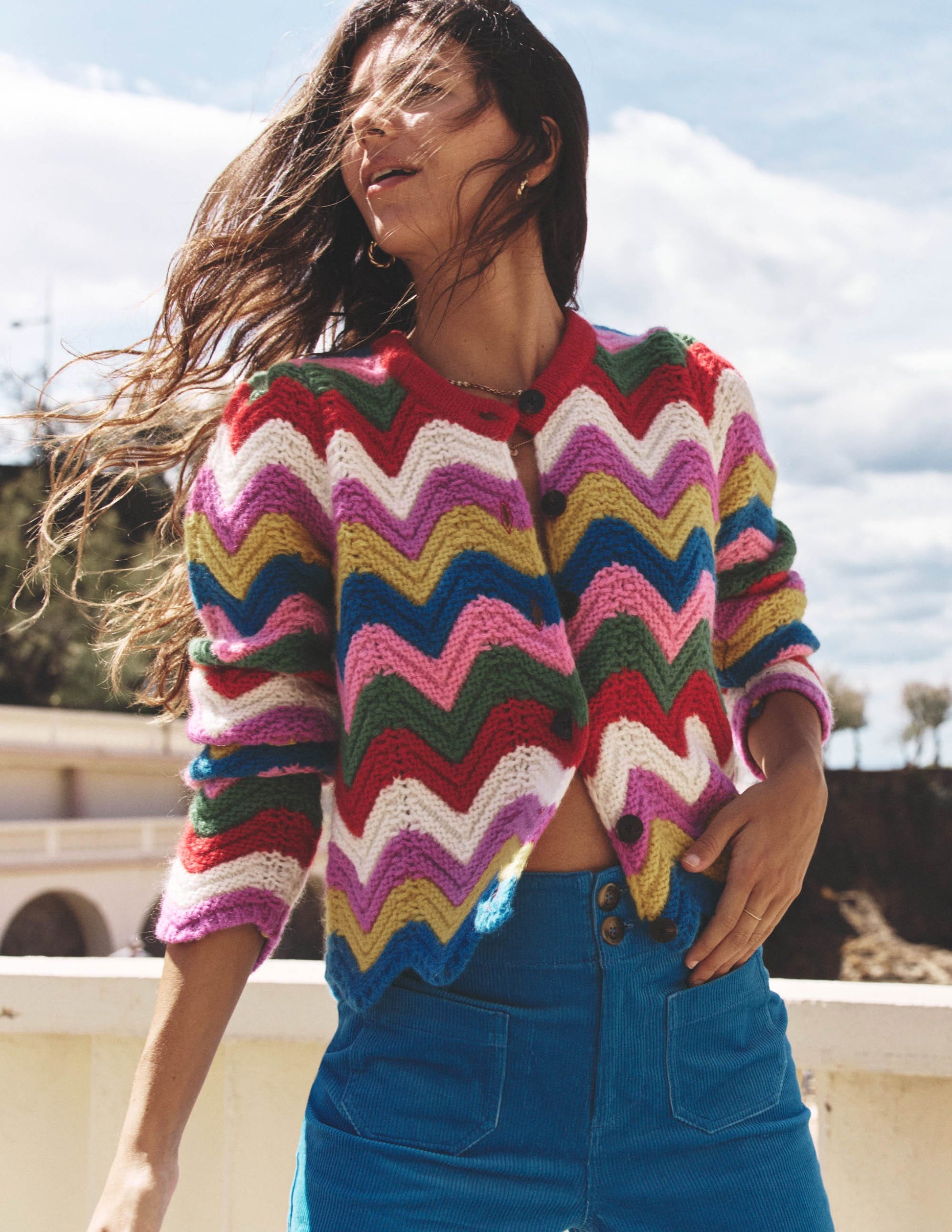 Chunky Chevron Knitted Jacket-Multi, Zig Zag-7