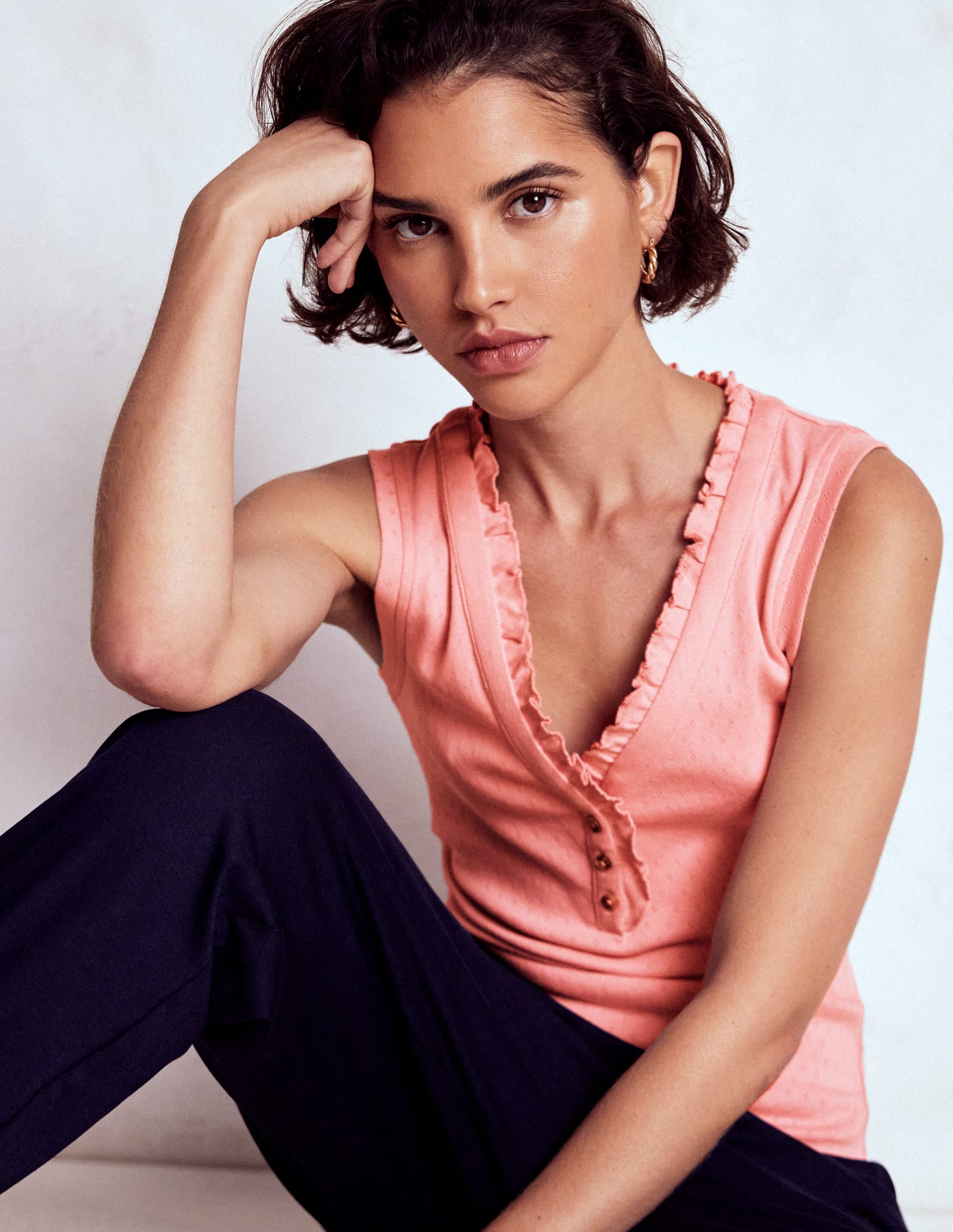Jersey Henley Pajama Vest-Light Pink - Image 1