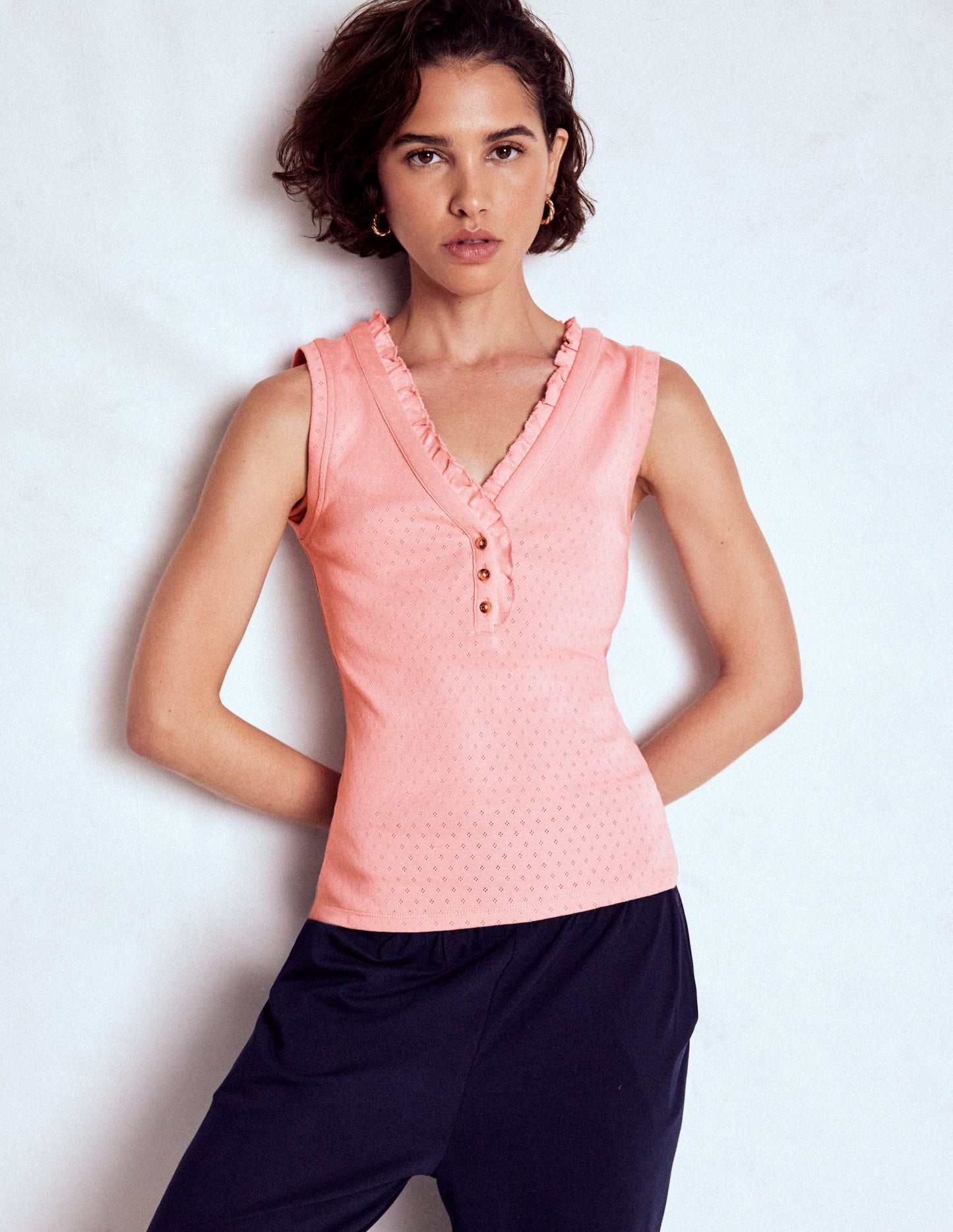 Jersey Henley Pajama Vest-Light Pink