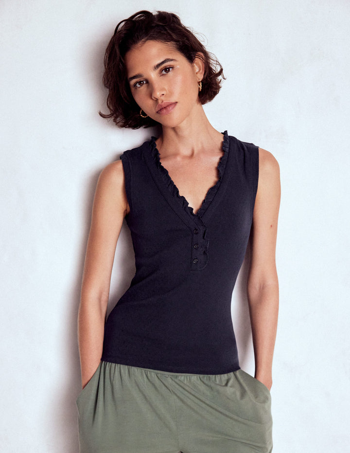 Jersey Henley Pajama Vest-Dark Blue