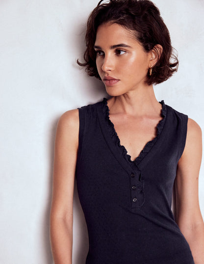 Jersey Henley Pajama Vest-Dark Blue-2