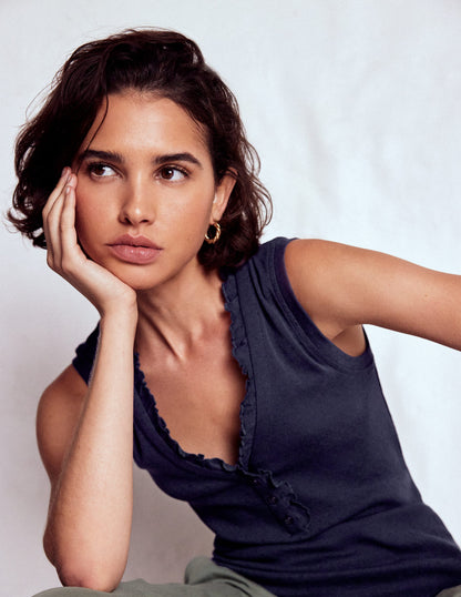 Jersey Henley Pajama Vest-Dark Blue-4