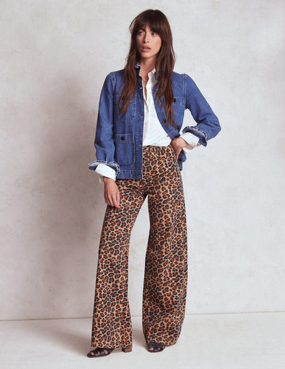 High Rise Wide Leg Jeans-Leopard Print-1