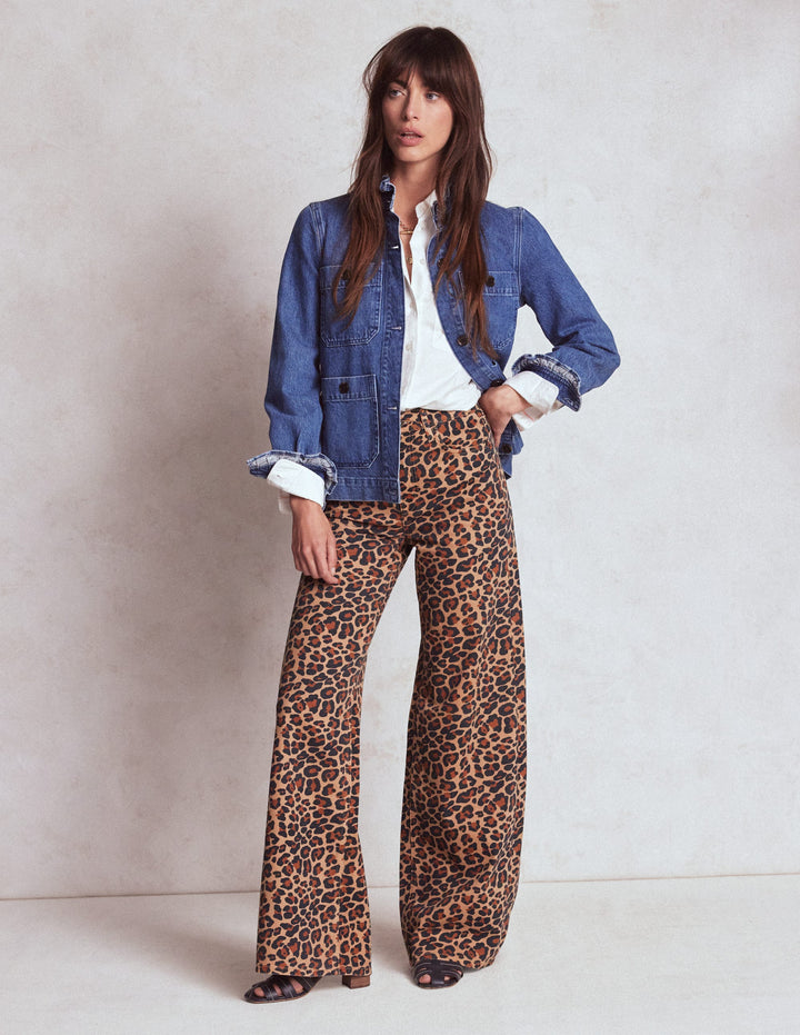 High Rise Wide Leg Jeans-Leopard Print