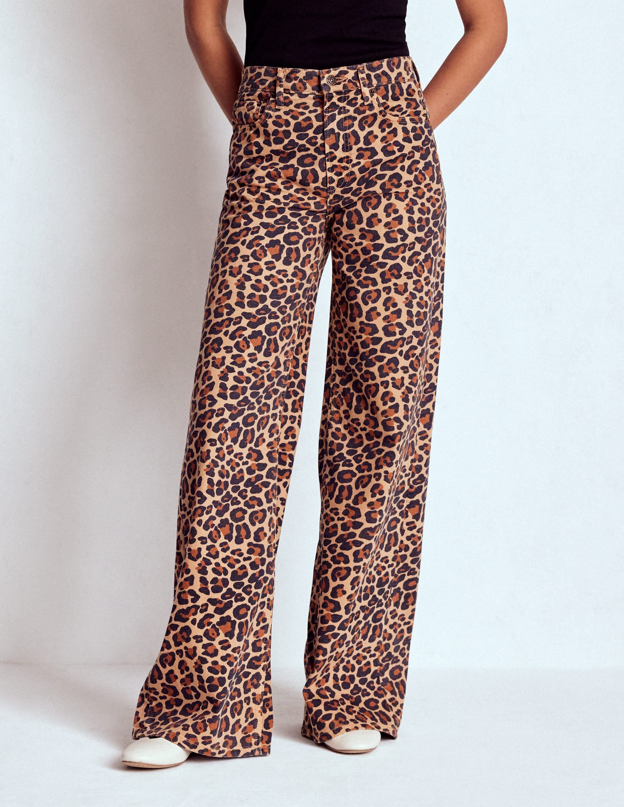 High Rise Wide Leg Jeans-Leopard Print | Boden USA