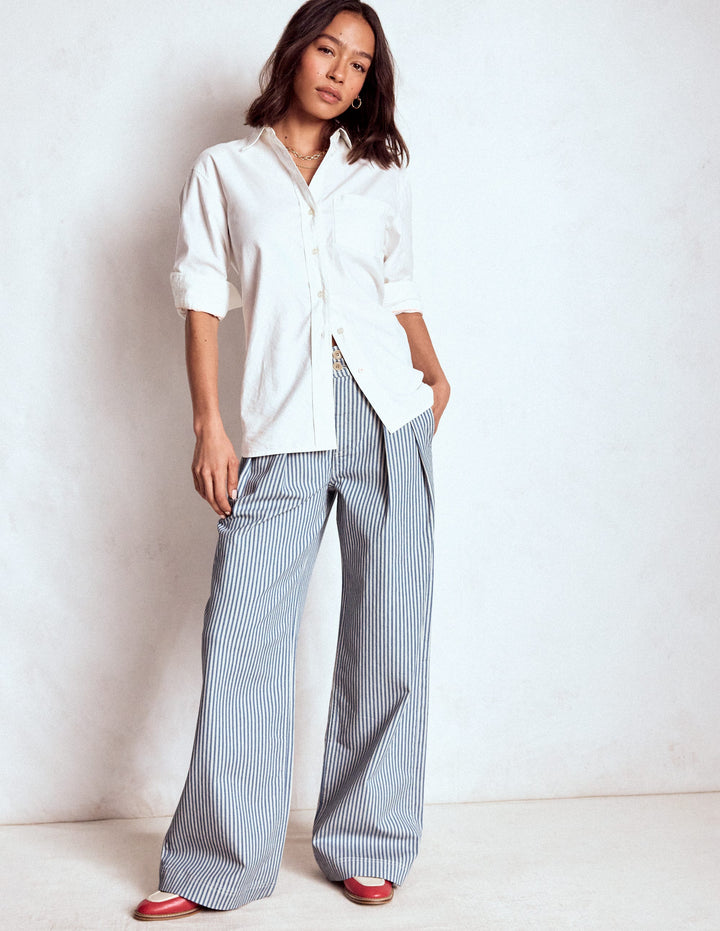 Brompton Wide Leg Pants-Blue Stripe