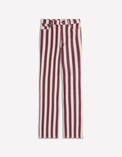 High Rise Column Leg Jeans-Maroon and Ivory Stripe-6