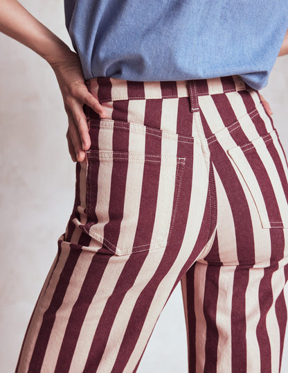 High Rise Column Leg Jeans-Maroon and Ivory Stripe-2