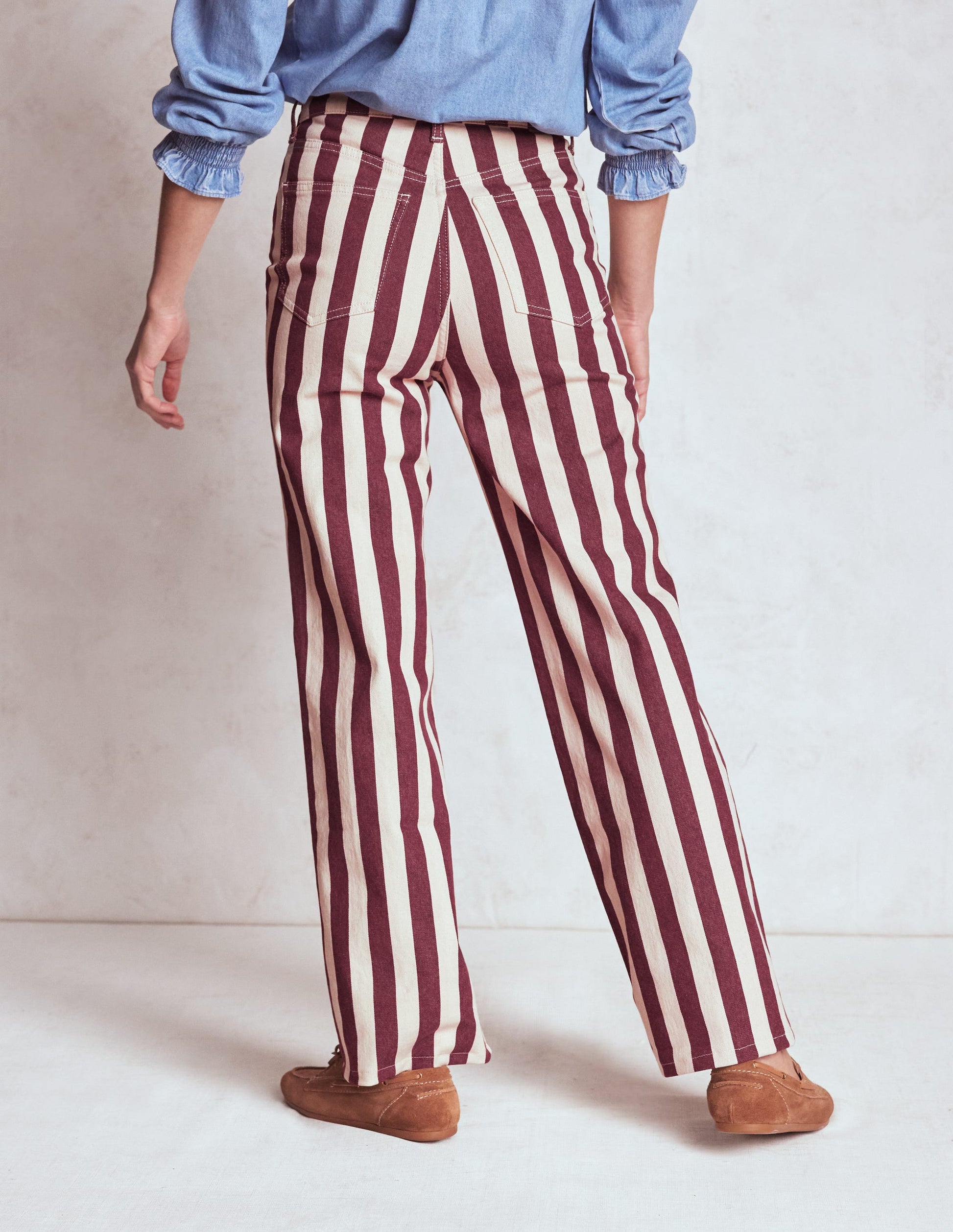 High Rise Column Leg Jeans-Maroon and Ivory Stripe-3