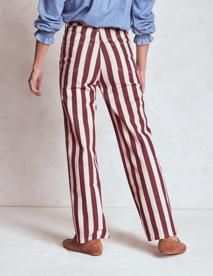 High Rise Column Leg Jeans-Maroon and Ivory Stripe-3