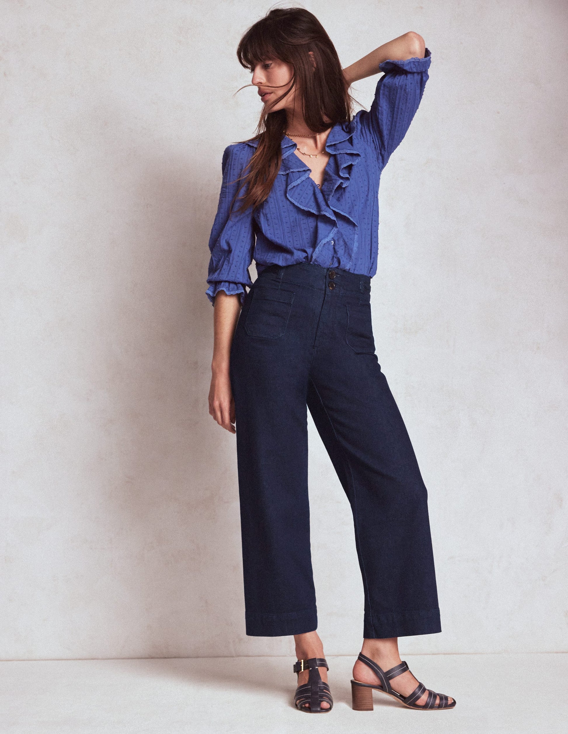 Patch Pocket Cropped Pants-Indigo Braid-1