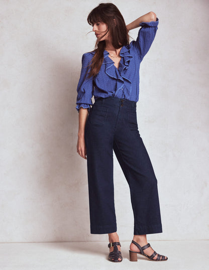 Patch Pocket Cropped Pants-Indigo Braid-1
