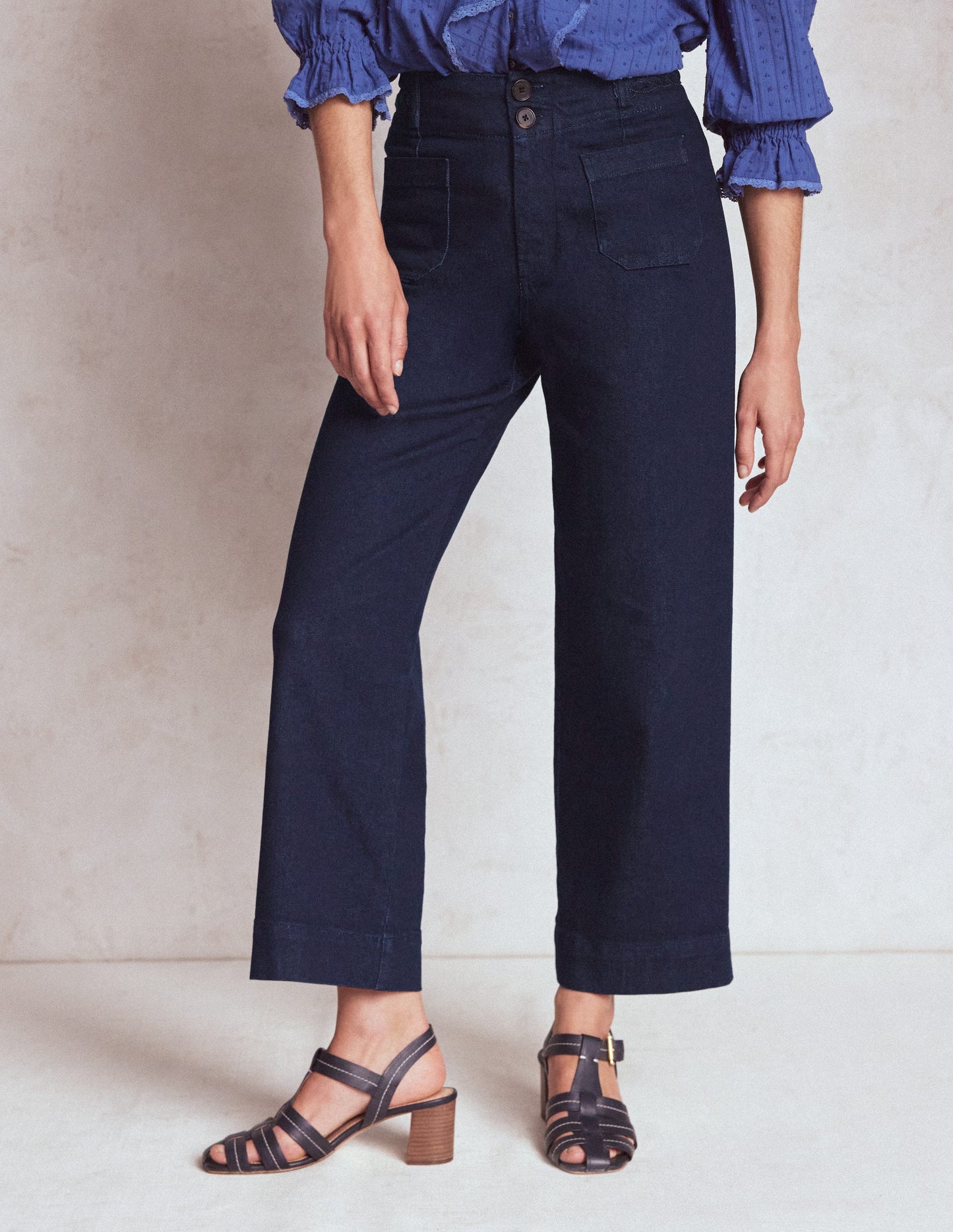 Patch Pocket Cropped Pants-Indigo Braid