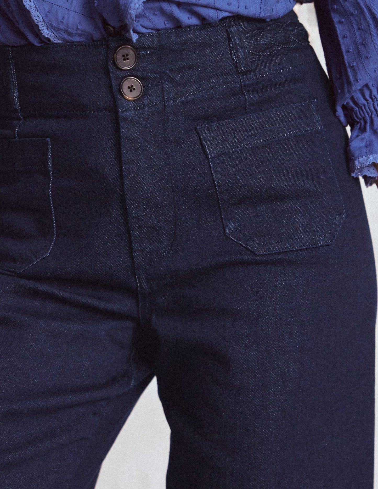 Patch Pocket Cropped Pants-Indigo Braid