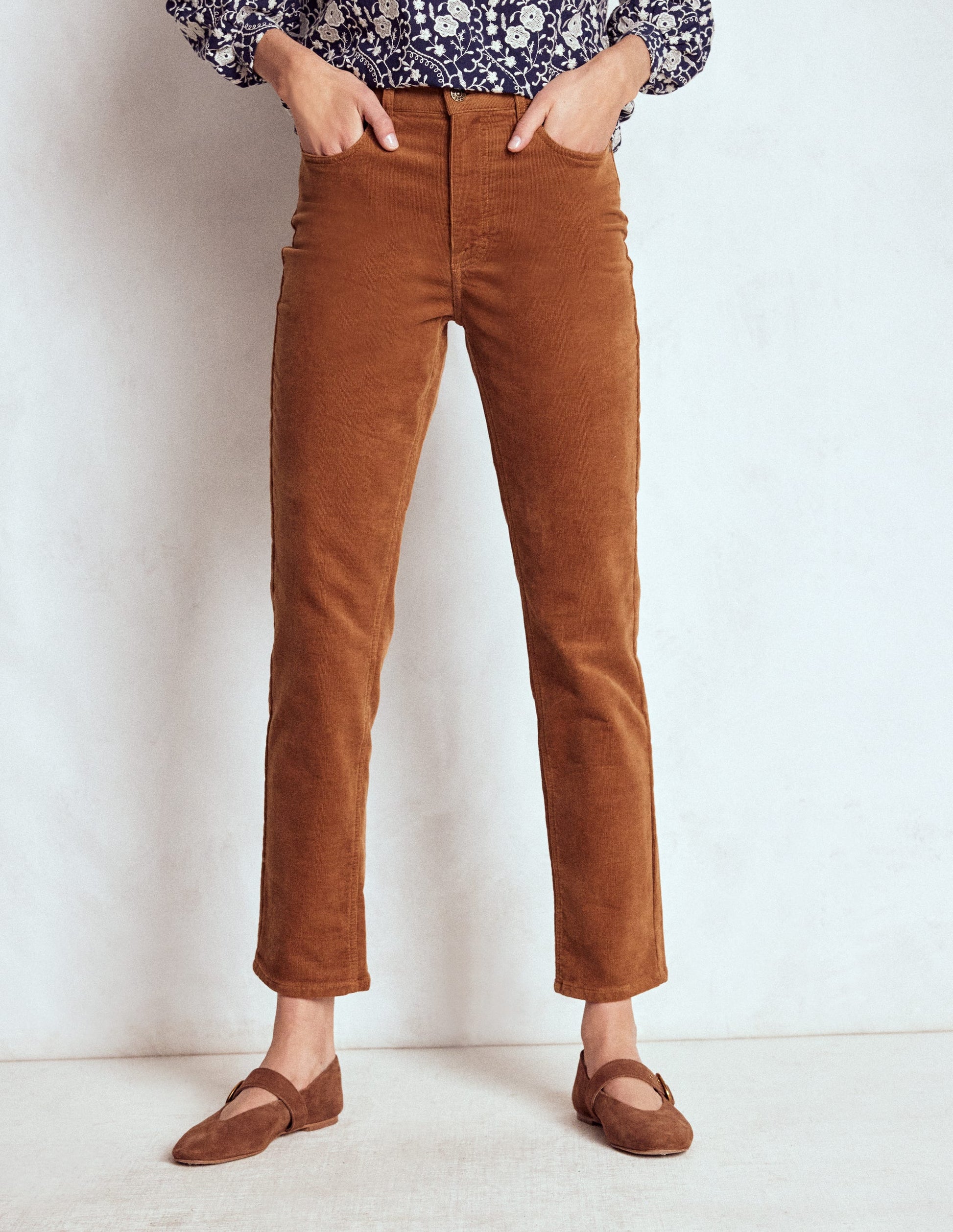 High Rise Cord Slim Jeans-Ginger-4