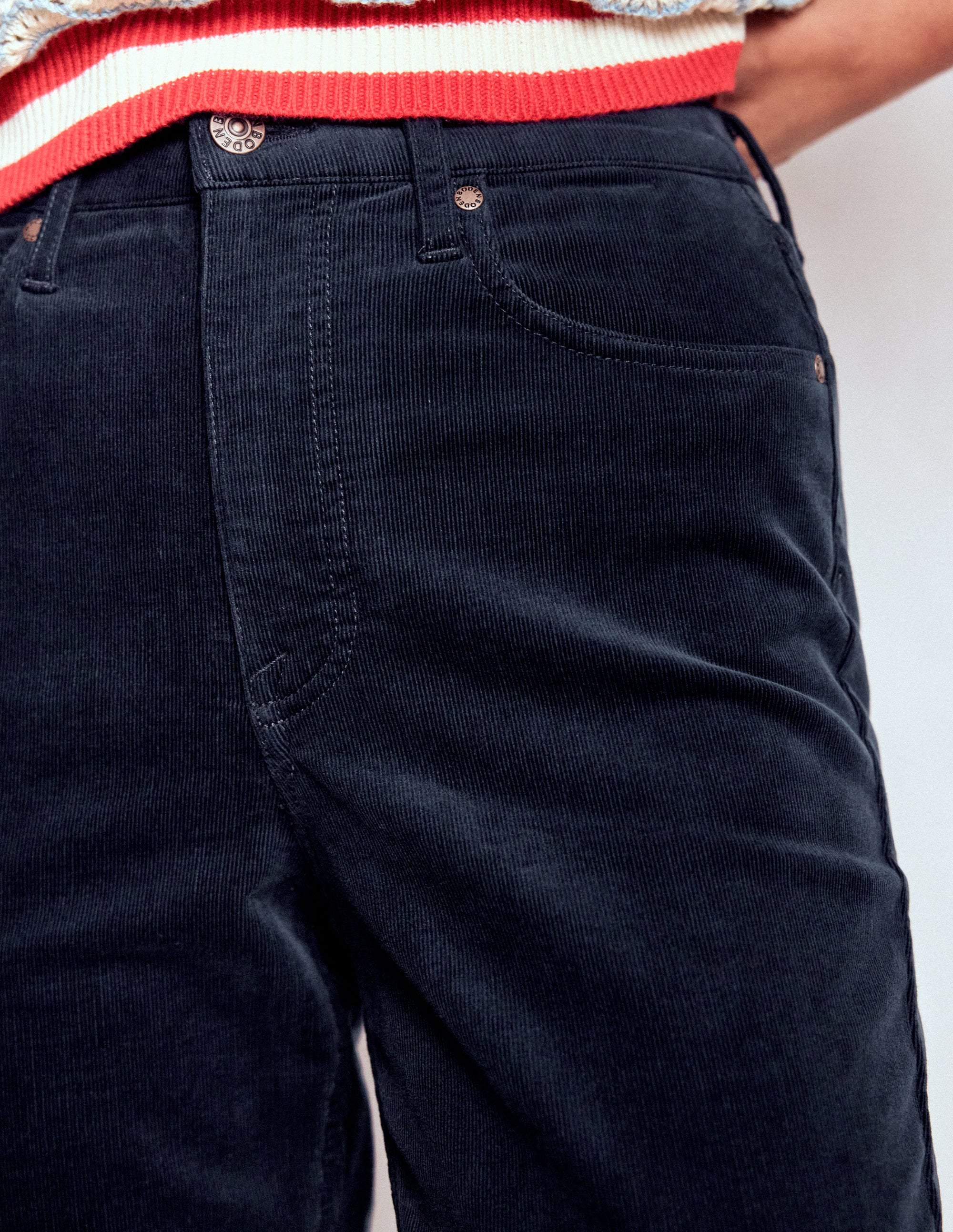 High Rise Cord Slim Jeans-Navy - Image 2
