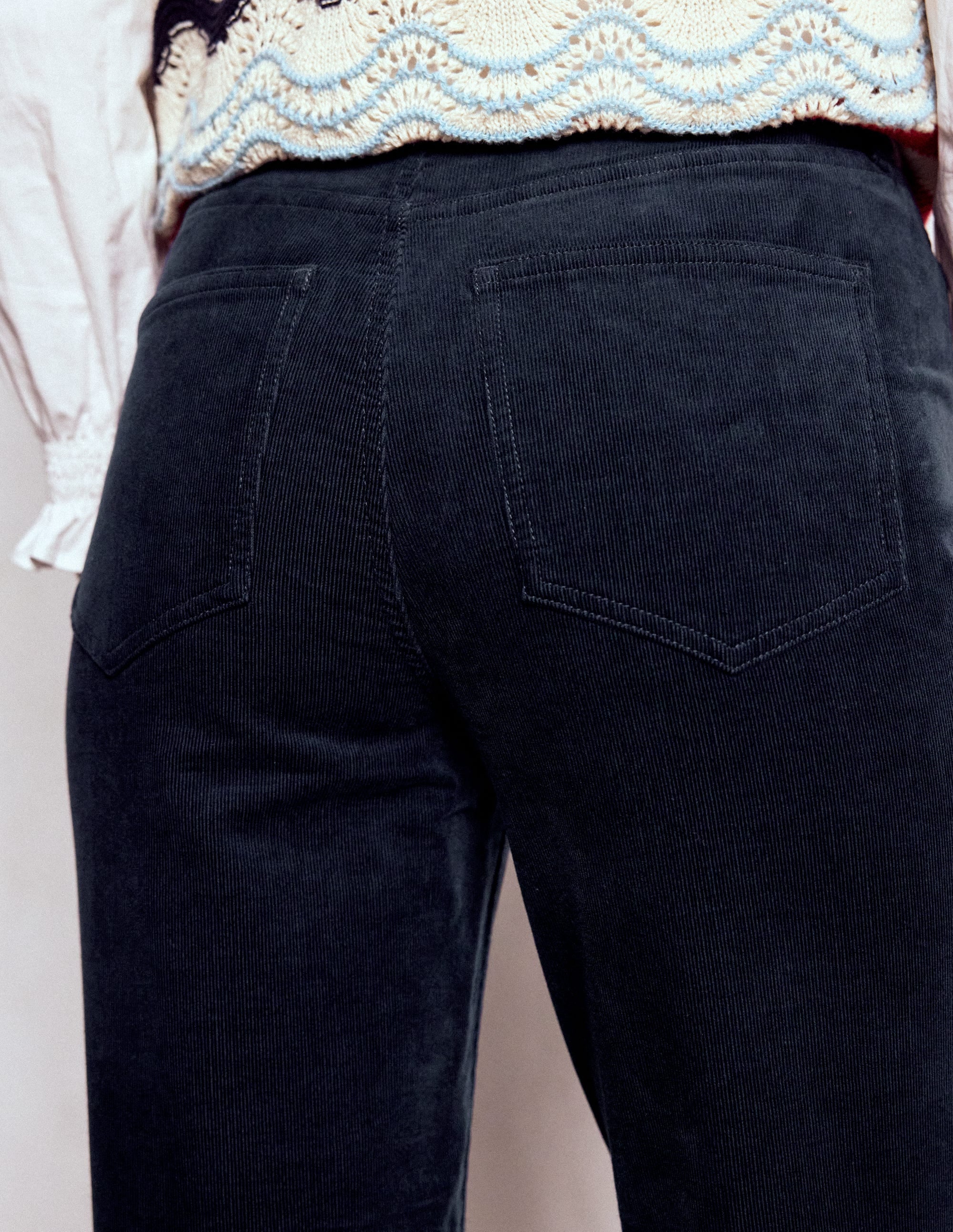 High Rise Cord Slim Jeans-Navy - Image 3