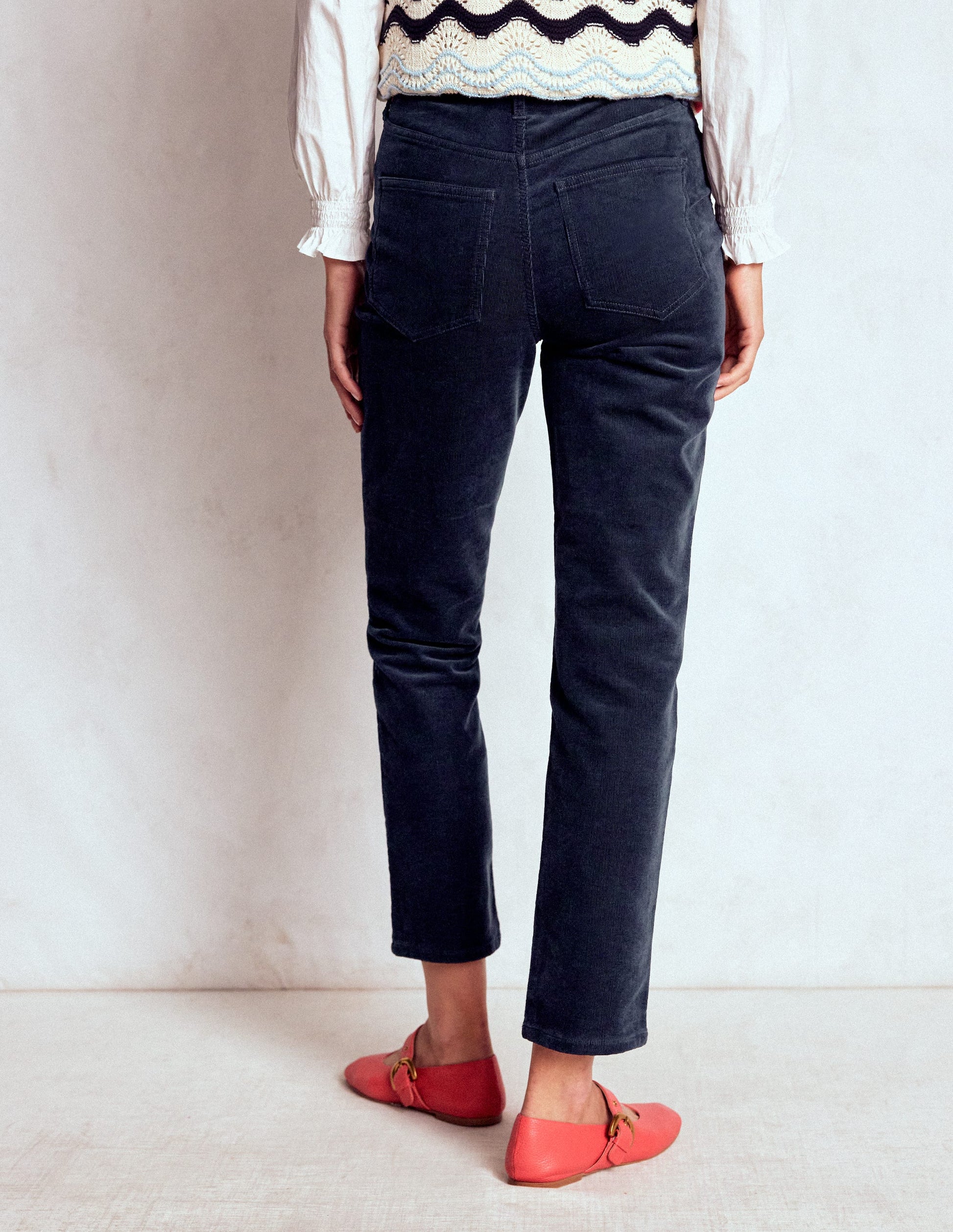 High Rise Cord Slim Jeans-Navy-4
