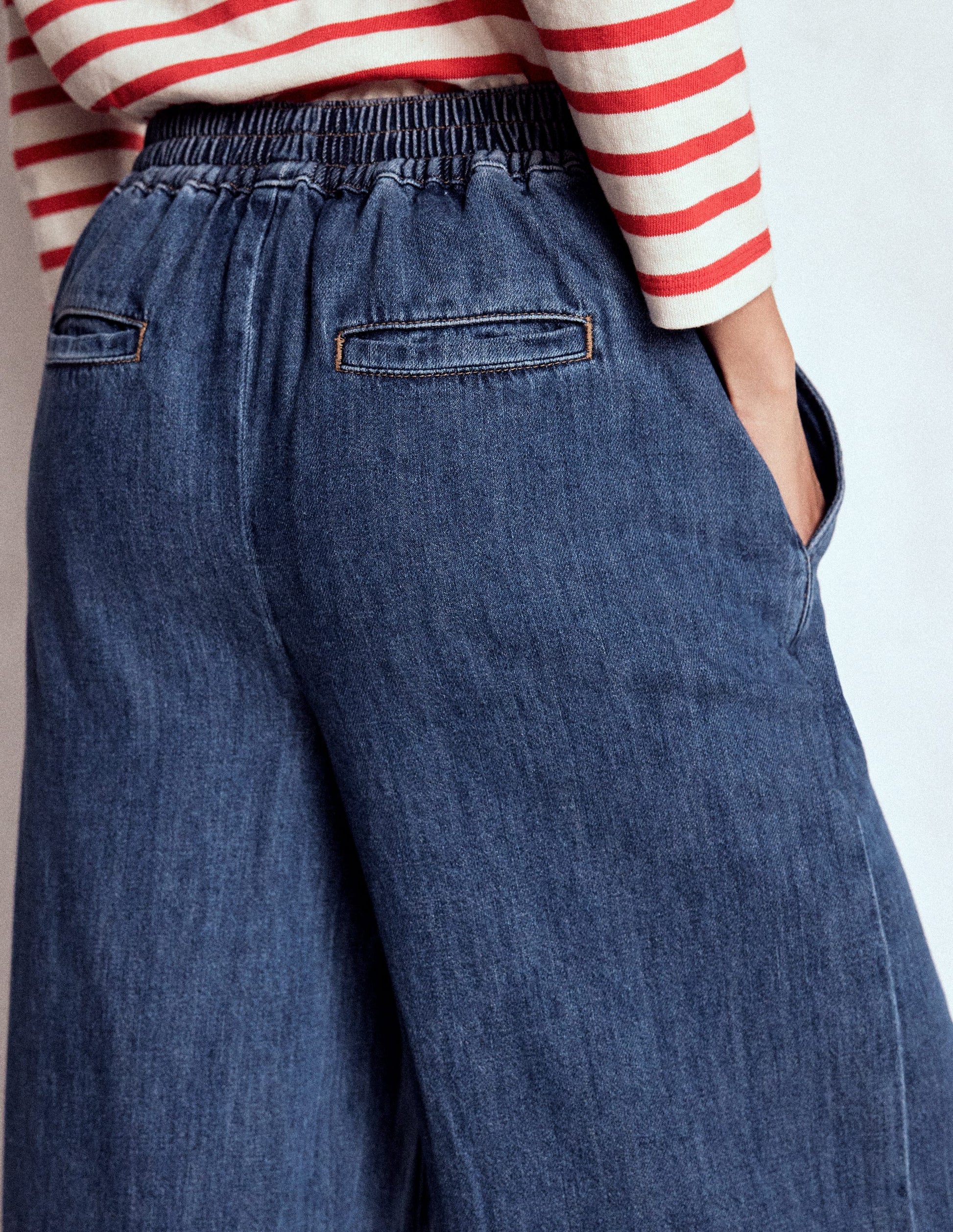 Pull-on Denim Pants-MID WASH-2