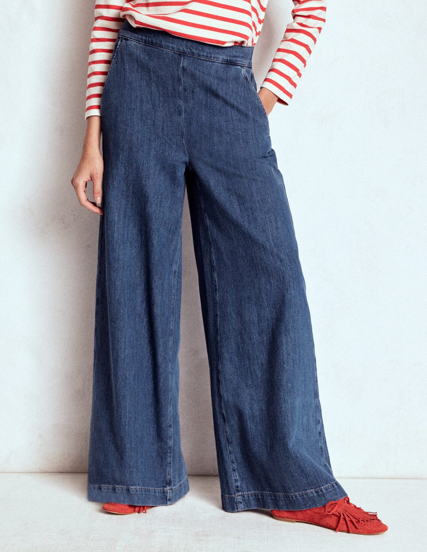Pull-on Denim Pants-MID WASH