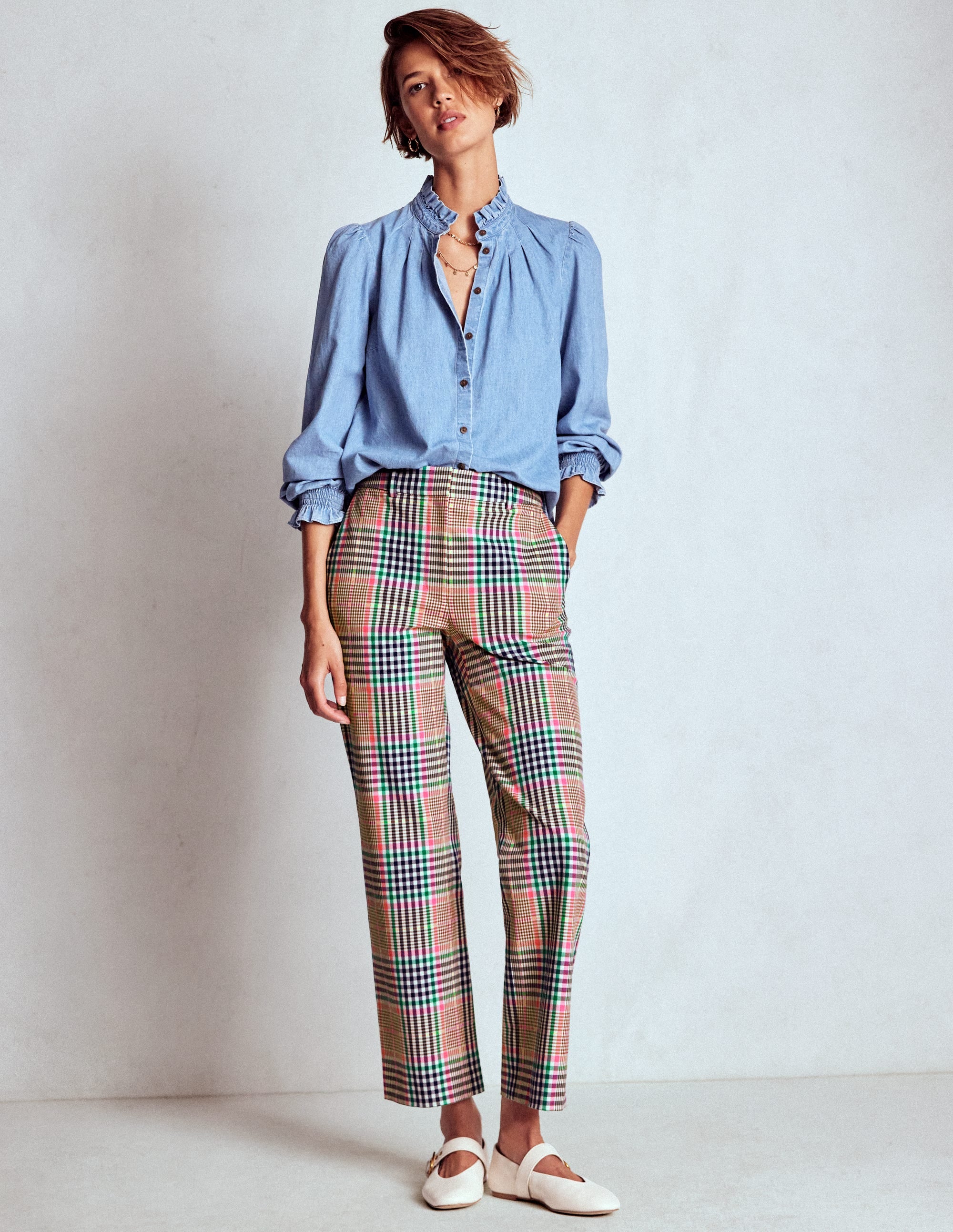 Canonbury Tailored Pants-Brown,Rose Pink and Navy Check - Image 1