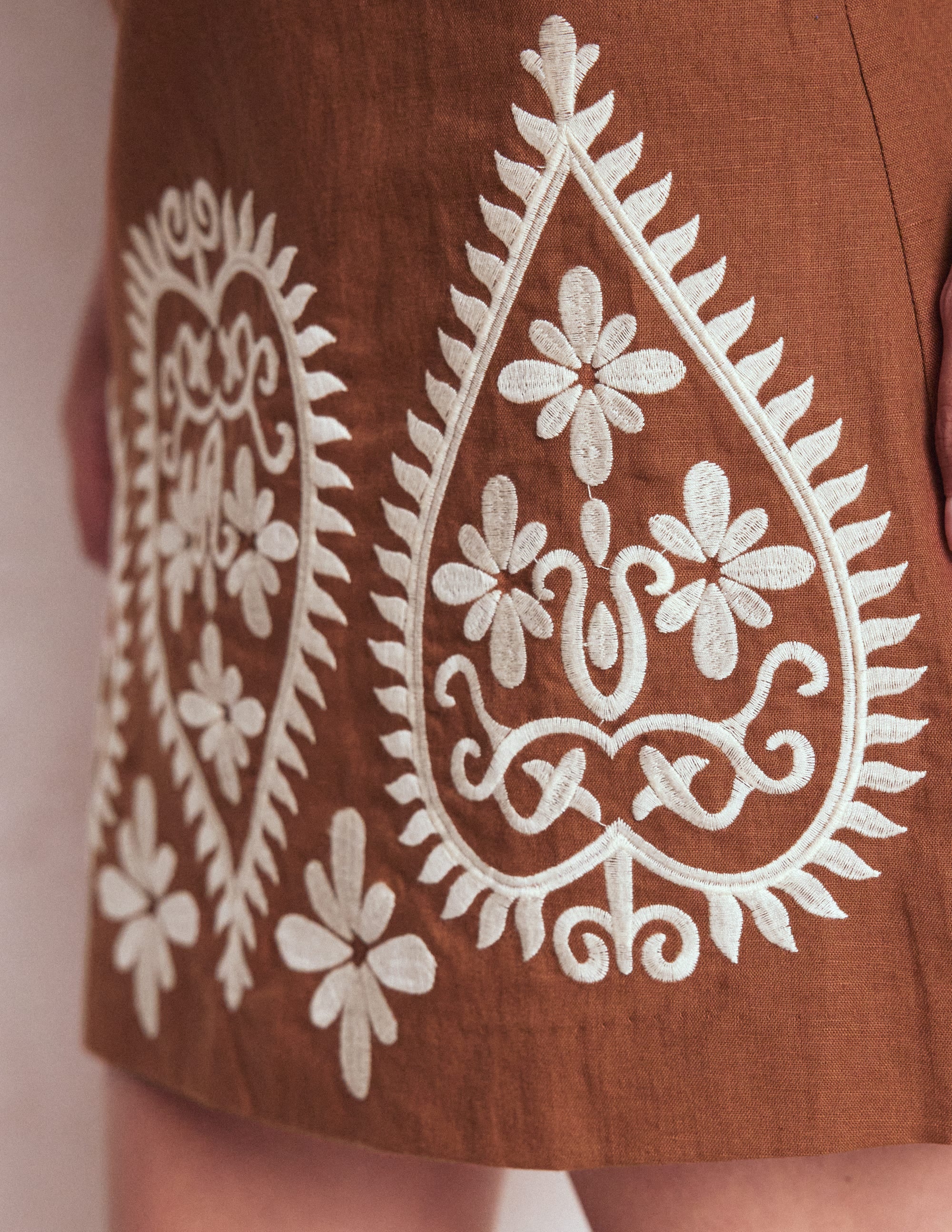 Embroidered Linen Skirt-Russet - Image 2