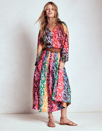 Valentina Poplin Midi Skirt-Floral, Ornate Vine Hotch-1