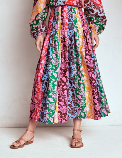 Valentina Poplin Midi Skirt-Floral, Ornate Vine Hotch-4