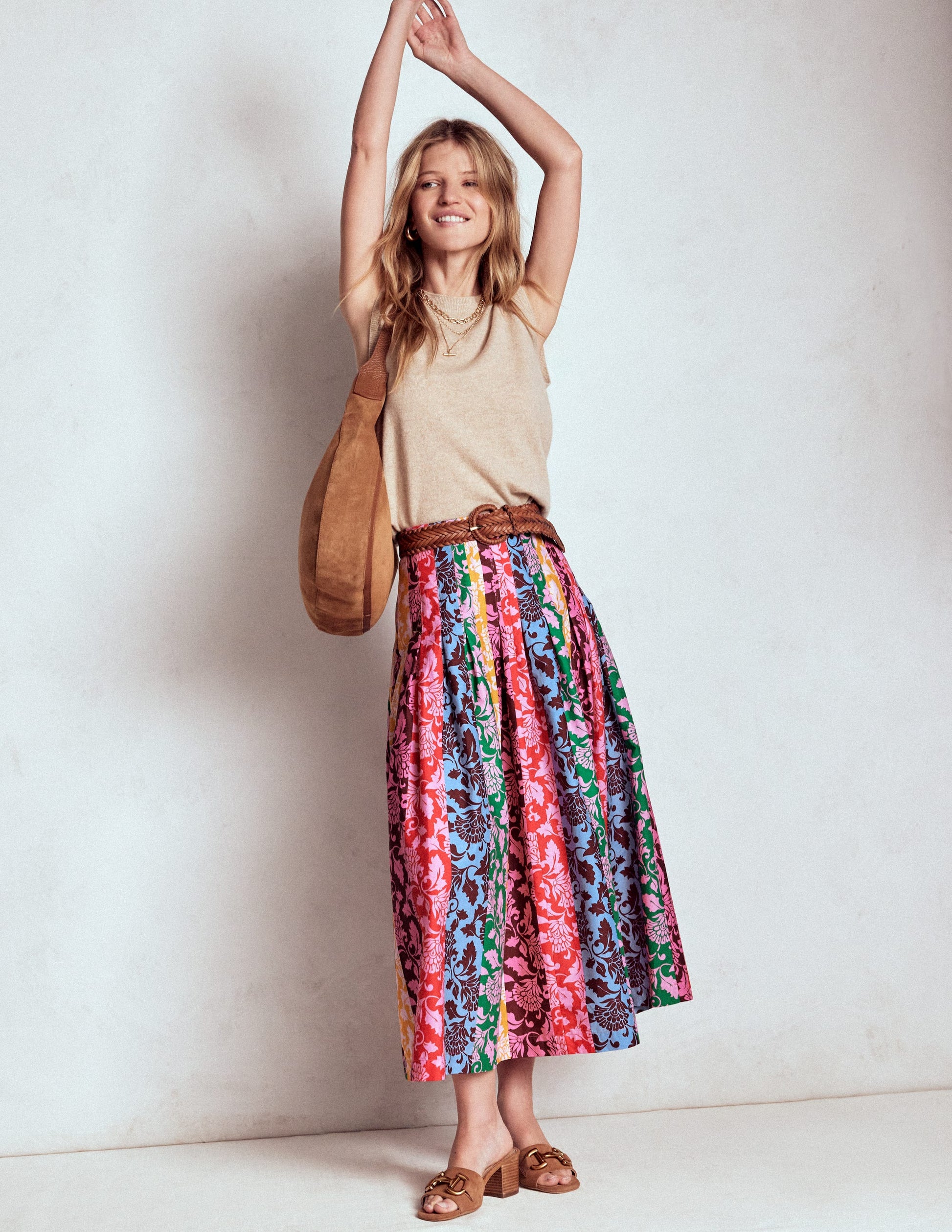 Valentina Poplin Midi Skirt-Floral, Ornate Vine Hotch-5