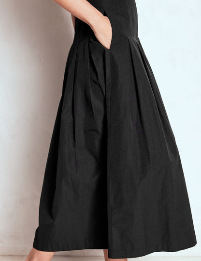 Valentina Taffeta Midi Skirt-Black-4