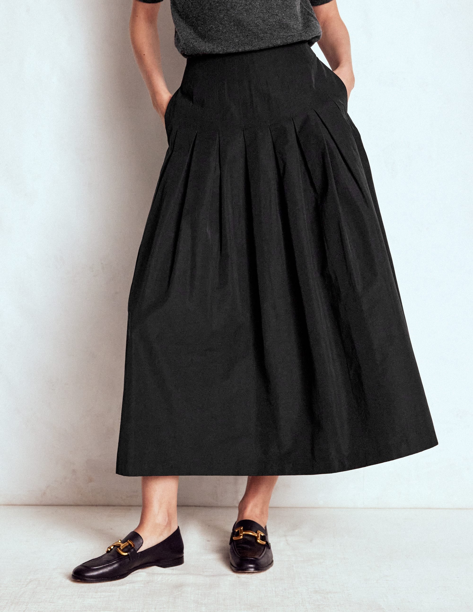 Valentina Taffeta Midi Skirt-Black | Boden USA Valentina Taffeta Midi Skirt-Black | Boden USA