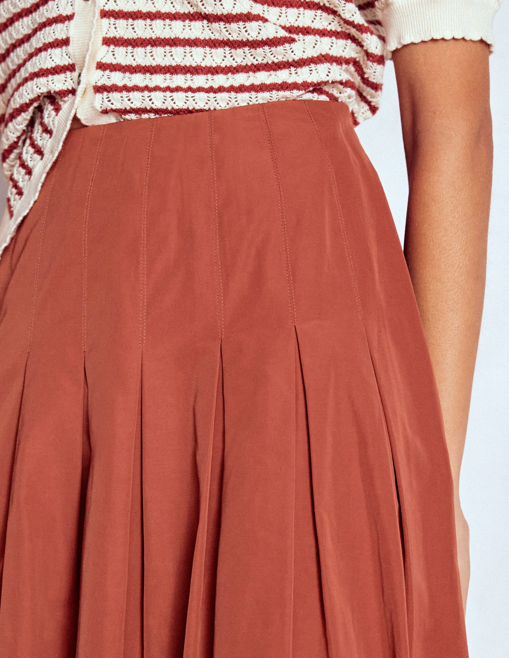 Valentina Taffeta Midi Skirt-Roasted Chestnut Brown-2